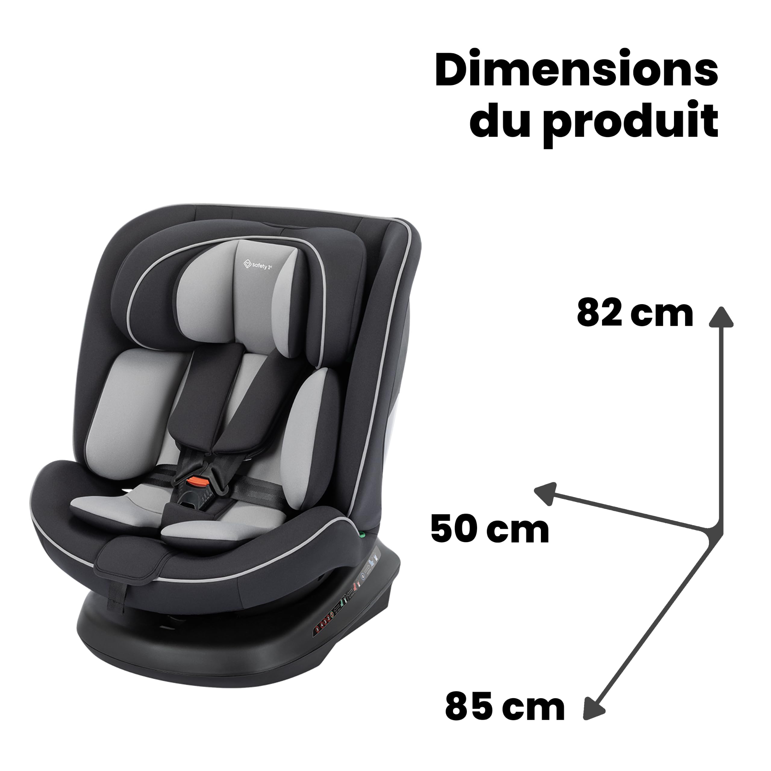 Safety 1st Cosmo i-Safe, Siège Auto Pivotant, 0-12 Ans (40-150 cm), Siège Auto évolutif Ceinturé avec Réducteur Nouveau-né, 11 Positions d’appui-tête & 6 Inclinaisons, Léger (5,6 kg), Noir