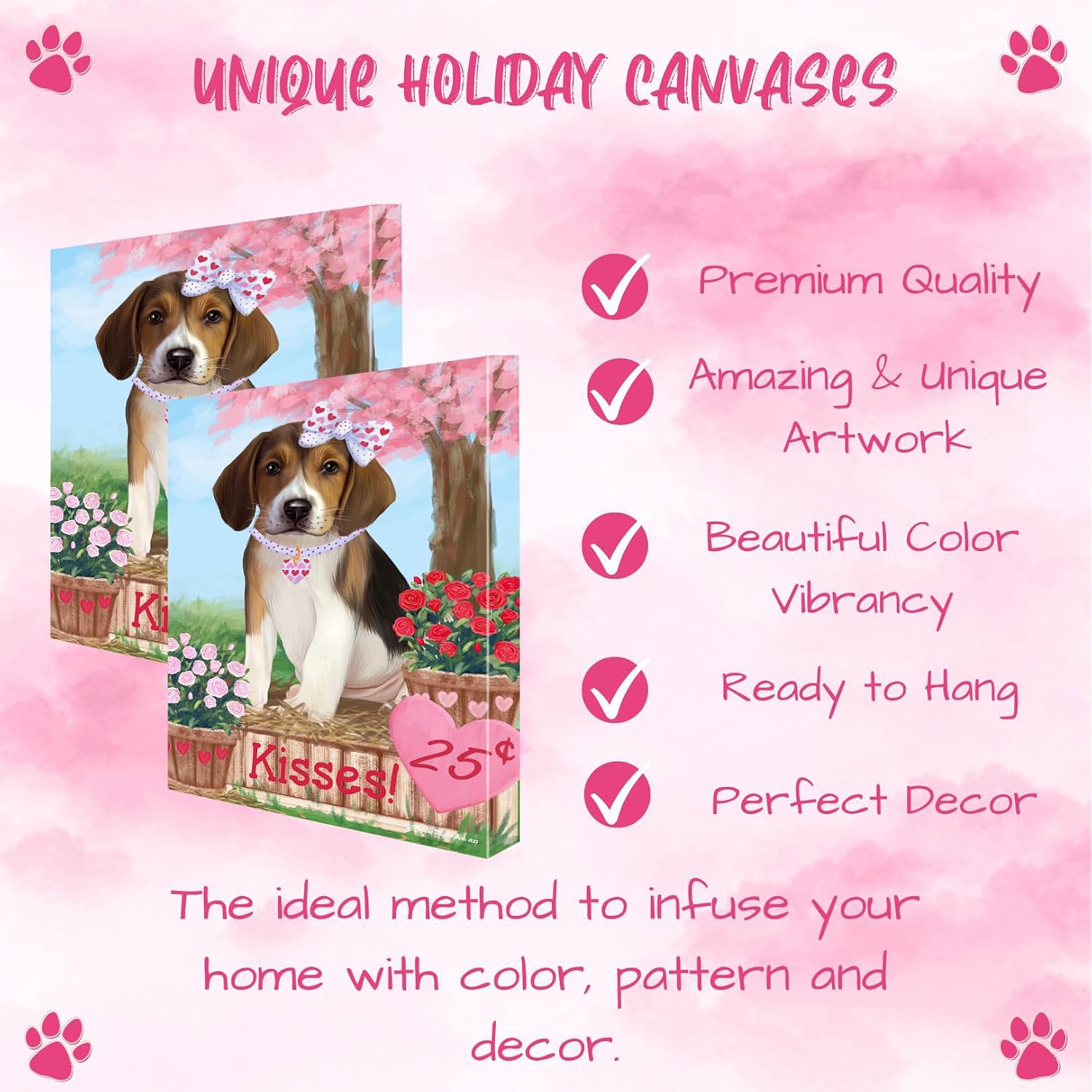Doggie of the Day Rosie with American English Foxhound Dogs Canvas Wall Art - Premium Quality Ready to Hang Room Decor - Flat Rolled 11" x 14"