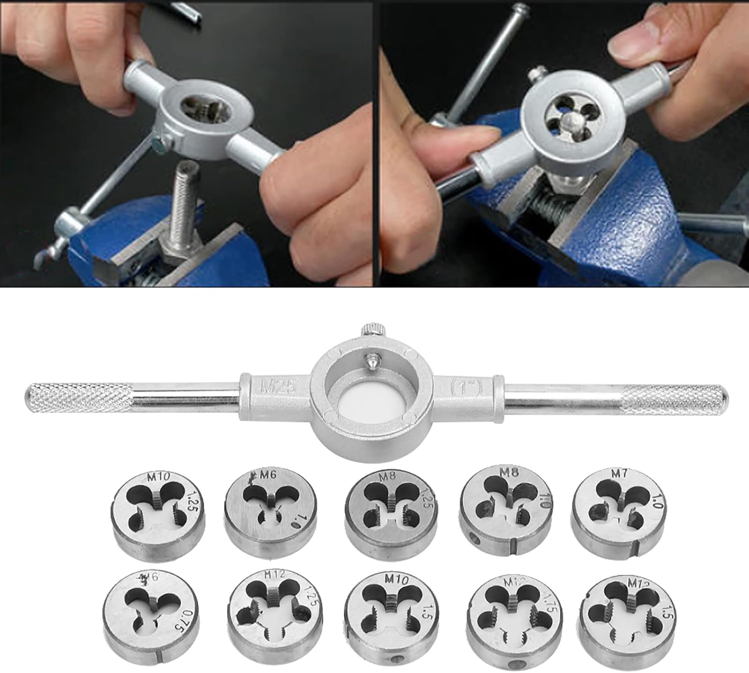 Tap and Die Set, Metric Screw Threads, Metric Tap and Die Set, Suitable for Cutting Materials Such As Steel, Aluminum and Plastics