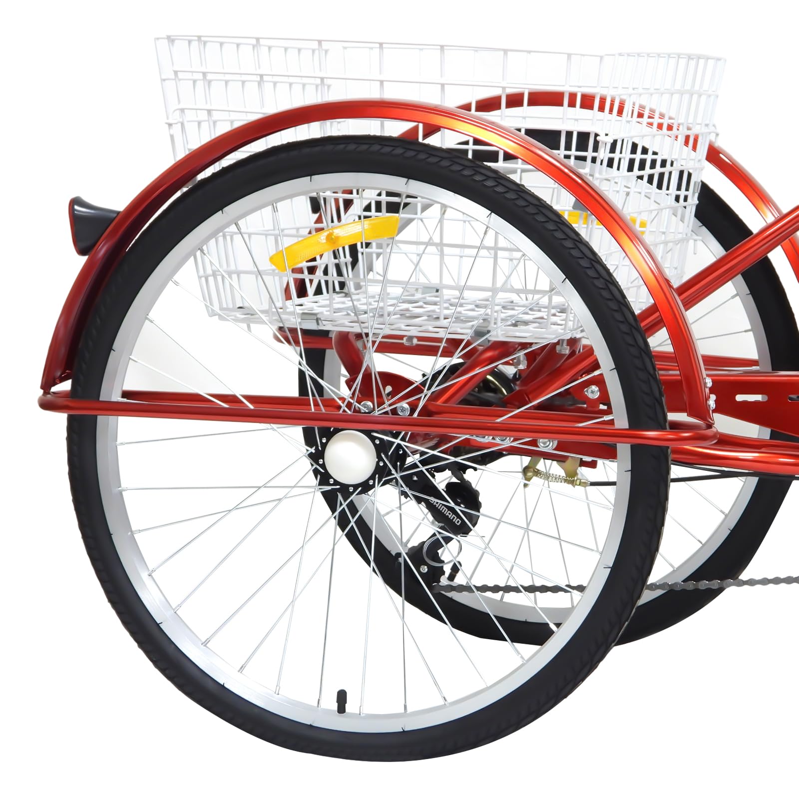 Triciclo para adultos bicicleta con cesta de la compra, para personas mayores, carrito de la compra, ocio, bicicleta de ciudad, luces de crucero, cesta de verduras y respaldo trasero 24