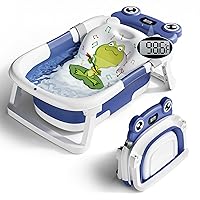 Vista 11 de Bañera para bebé, bañera plegable para recién nacidos de 0 a 24 meses con red de baño suave, bañera portátil de viaje para recién nacidos con pies