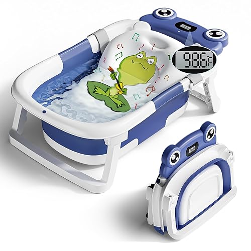 Miniatura 12 de Bañera para bebé, bañera plegable para recién nacidos de 0 a 24 meses con red de baño suave, bañera portátil de viaje para recién nacidos con pies