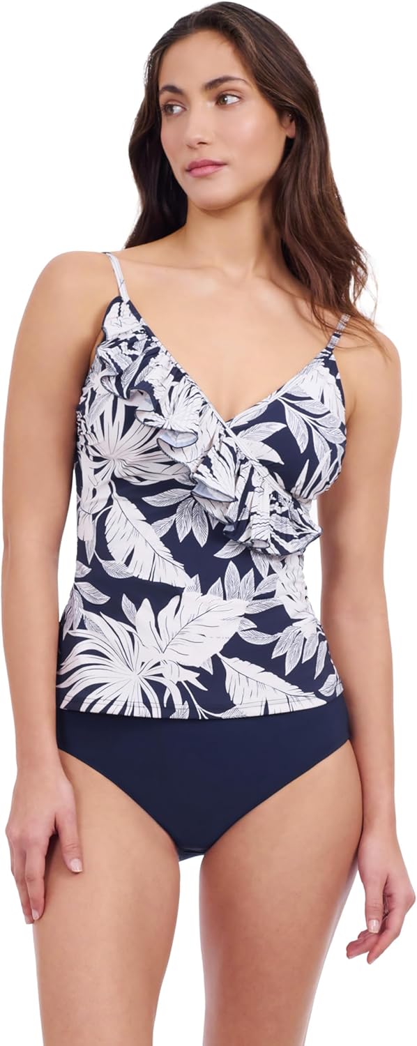 Profile by Gottex Women’s Malaya Tropical Print Swim Tankini Top with Built in E Cup with Underwire Foam Support