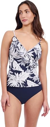 Profile by Gottex Womens Malaya Tropical Print Swim Tankini Top with Built in E Cup with Underwire Foam Support