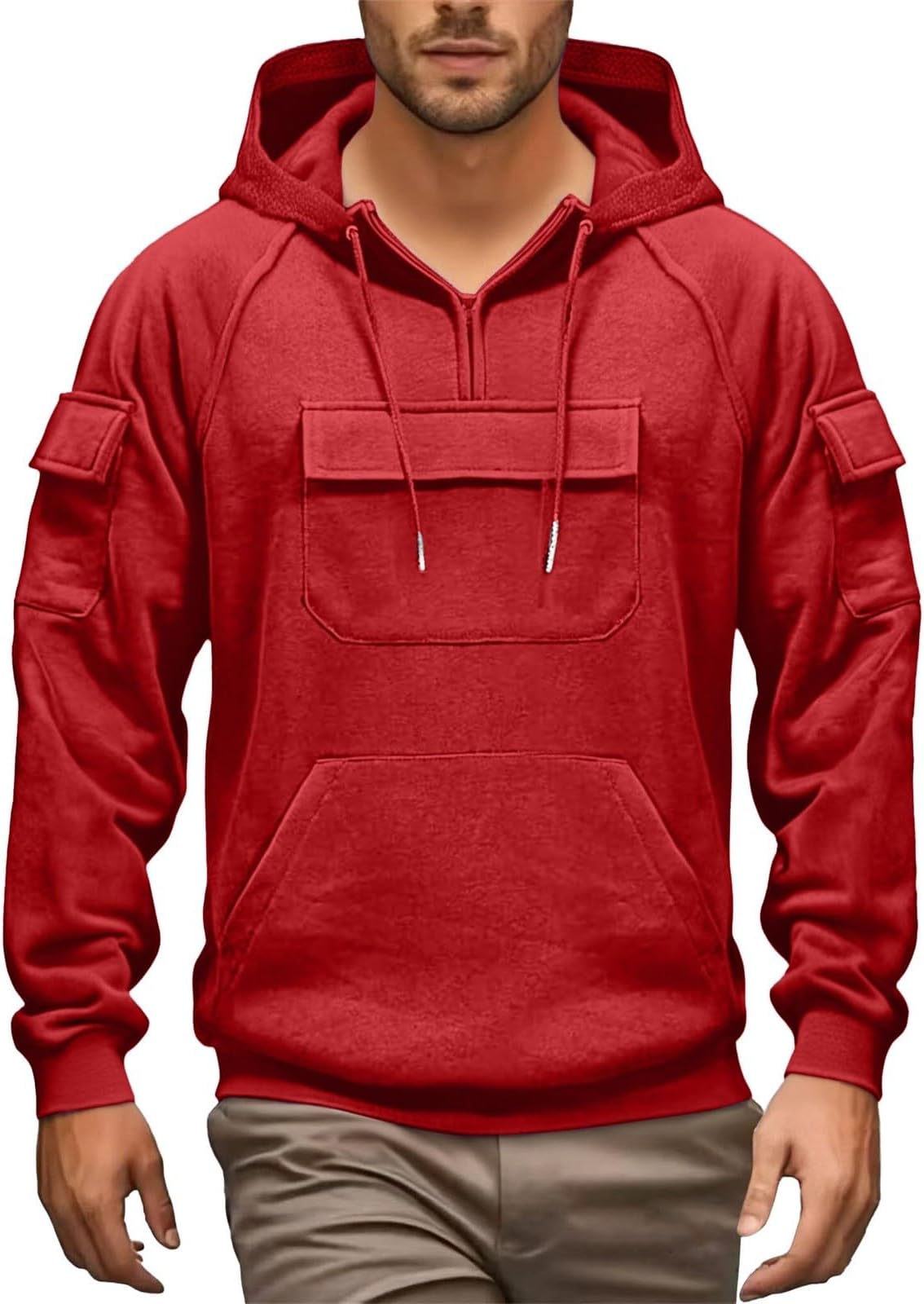 Clothing Men's Pullover Button Up 4/1 Zip Hoodie Men's Outdoor Top Partner Pullover (Wine, XXXXXL)