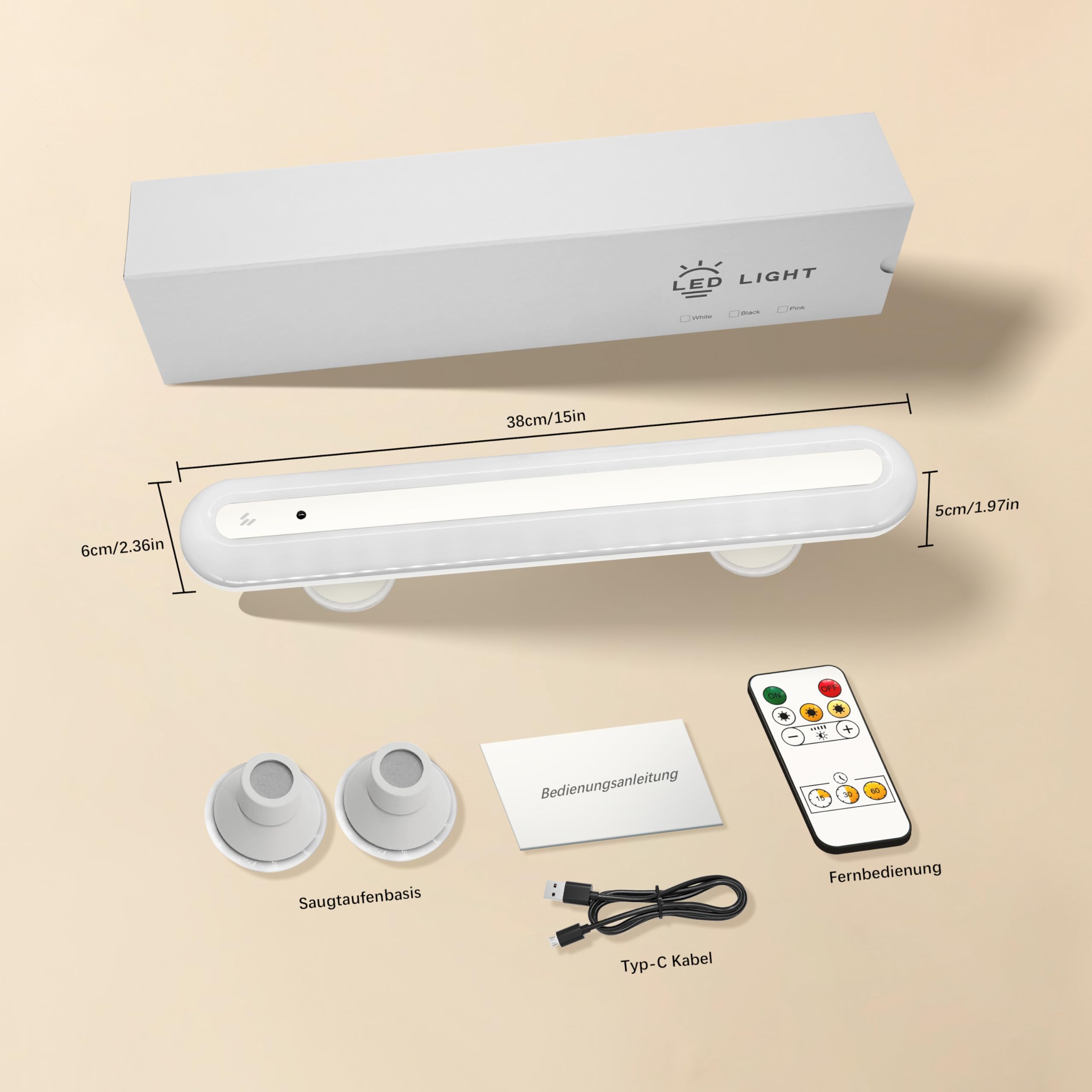 LED Schminktisch Dimmbar, 4000mAh Wiederaufladbar LED Spiegelleuchte Bad mit Fernbedienung, Kabellos Mirror Licht, Abnehmbare Magnet 360°Drehung Spiegellampe, Make-up Lampe, Weiss-2 Stück