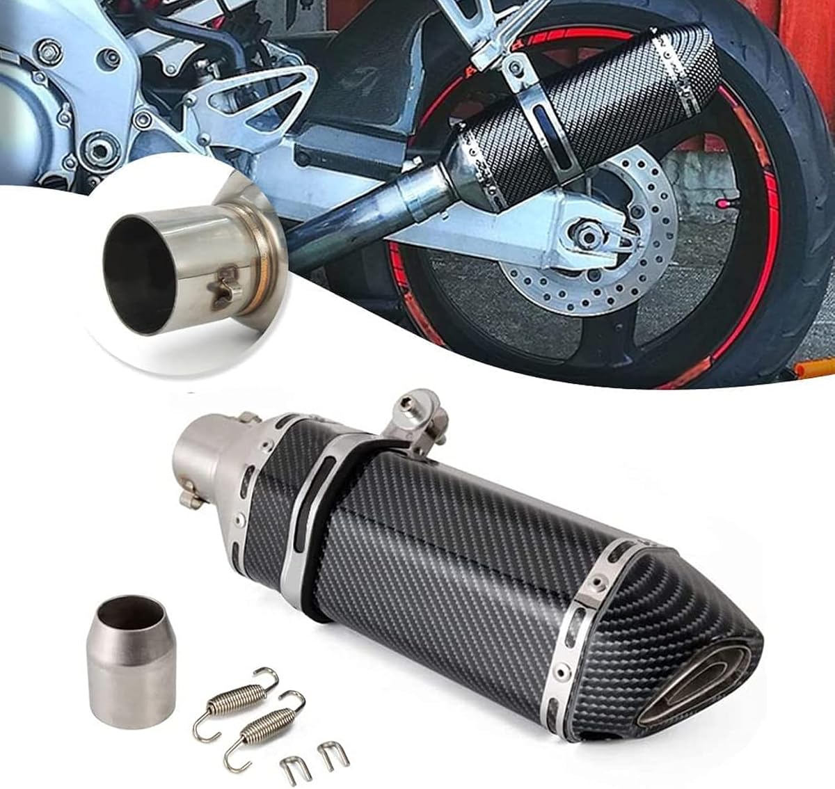 JFG RACING Slip On Exhaust Motorcycle Muffler Pit Dirt Bike Exhaust ATV Muffler,1.5-2" Universal for Street Bike Pit Bike Scooter