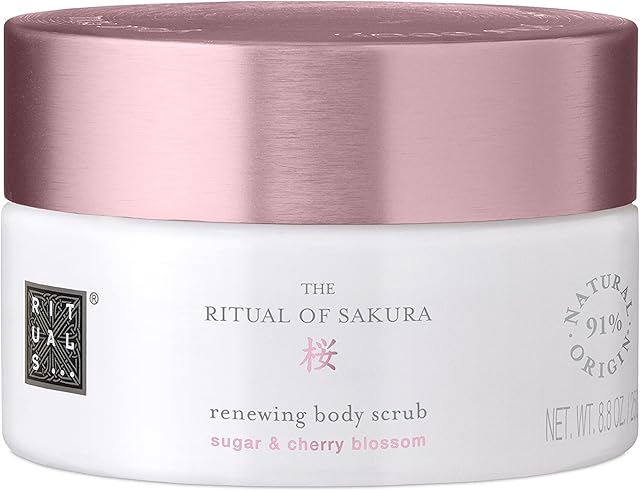RITUALS Peeling do ciała rytuału Sakura, 250 gr - Z mlekiem ryżowym, kwiatem wiśni, cząstkami wiśni i olejem Tsubaki - właściwości odżywcze i regenerujące skórę