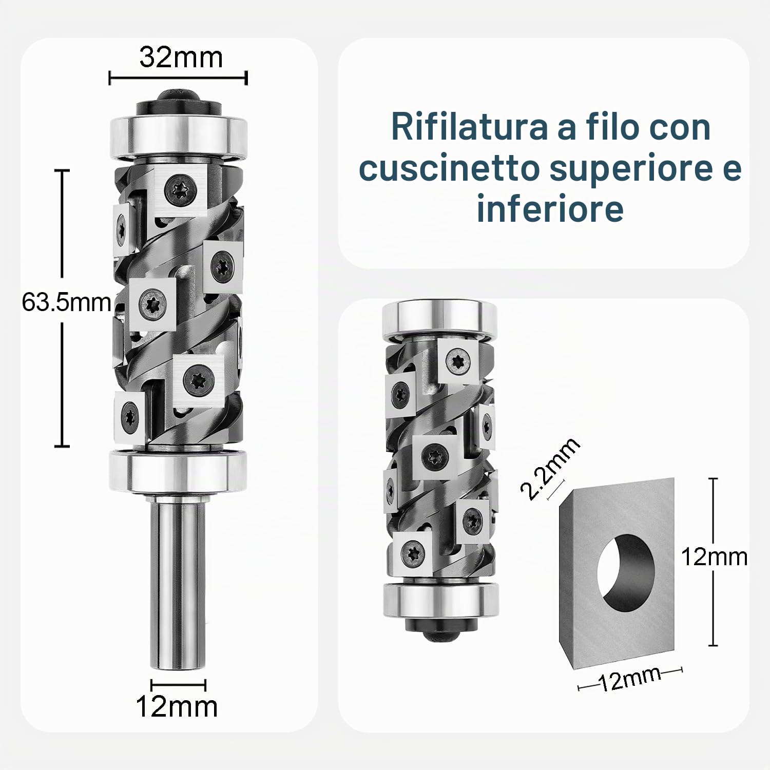 SpeTool Up&Down Fresa a Copiare 12mm di Diametro dell'Attacco Fresa Spirale per Rifilare in Metallo Duro Compressione 32mm di Diametro di Taglio Scanalata a Fresa per Legno con Doppio Cuscinetto