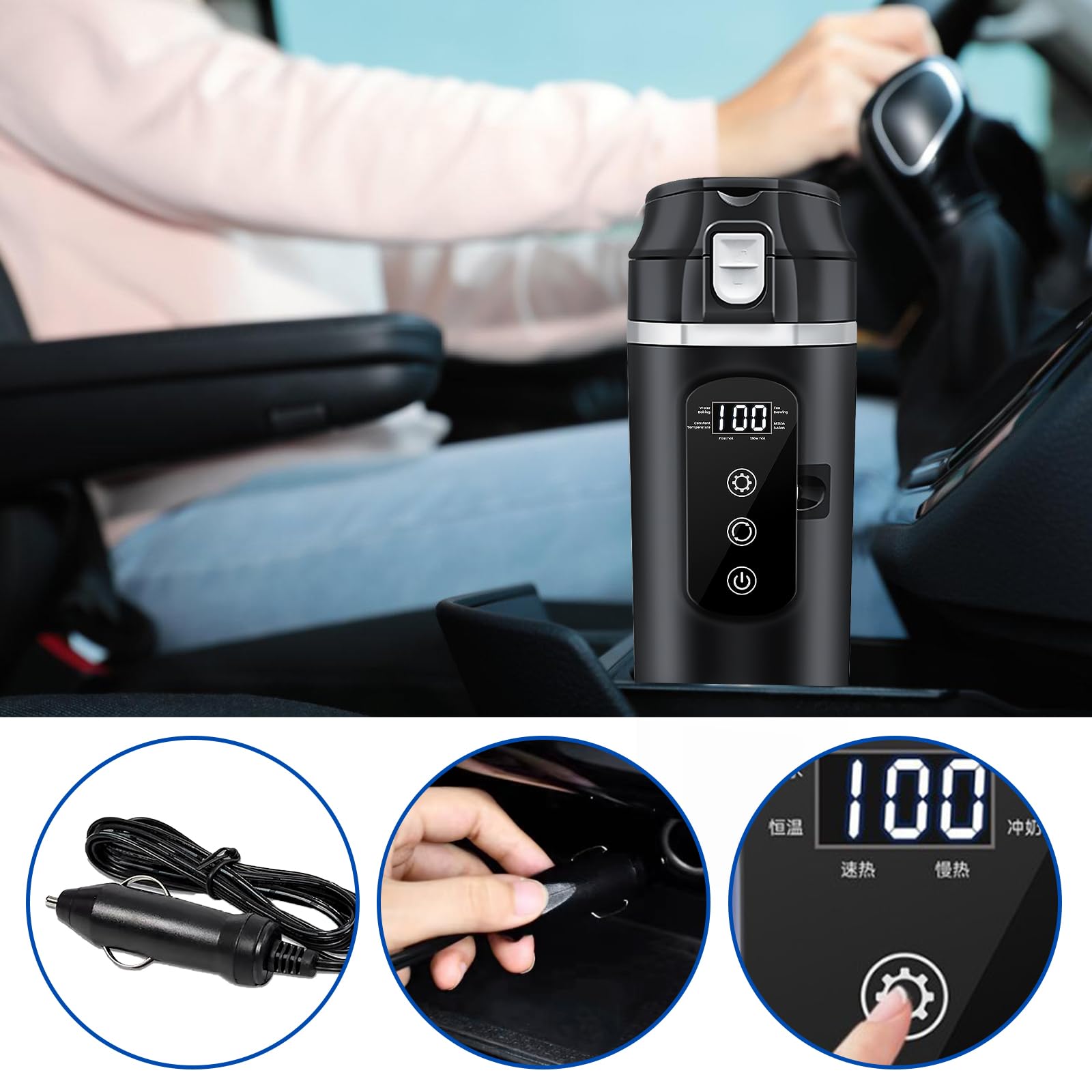 Bouilloire électrique De Voyage DC 12 V/24 V, 500 ML Tasse d'eau Chauffée pour Véhicule, Tasse Chauffante De Voiture, Bouilloire électrique pour Voiture,Bouilloire De Voyage, Arrêt Automatique