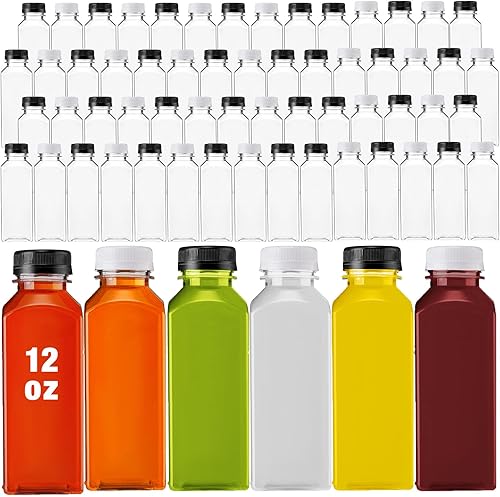 Nuenen 64 botellas de plástico para jugo con tapas, botellas de agua transparentes vacías reutilizables, recipientes para bebidas a granel con tapas