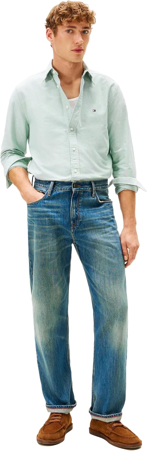 Tommy Hilfiger Mens Long Sleeve Oxford Shirts in Regular Fit, Men's Button Down Shirts, Also Available in Big and Tall