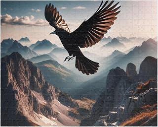Alpine Chough Jigsaw Puzzle - Graceful Flight Over Mountain Peaks - Made in USA