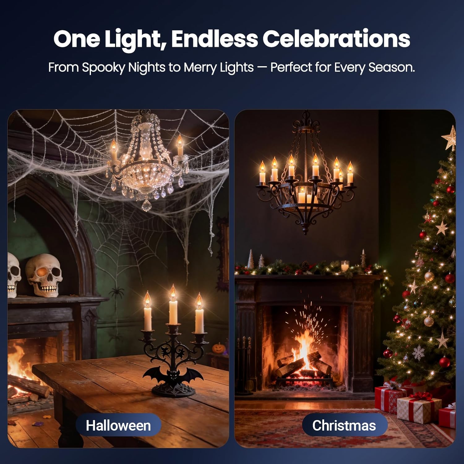 Vicstone Flame Light Bulbs E12 Candelabra 2 Pack, Realistic Flickering LED Fire Light Bulb, Decorative Flicker Bulb for Lantern Lamp Chandelier, Halloween Christmas Holiday Indoor Outdoor Porch Patio