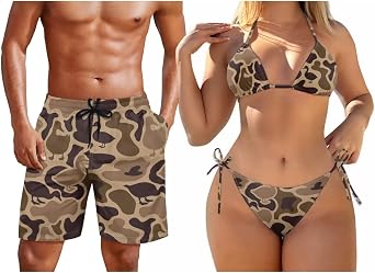KEIAHUAN Couple Matching Swimwear Womens 2 Piece Bikini Set Halter String Swimsuits and Mens Swim Trunks Summer Shorts
