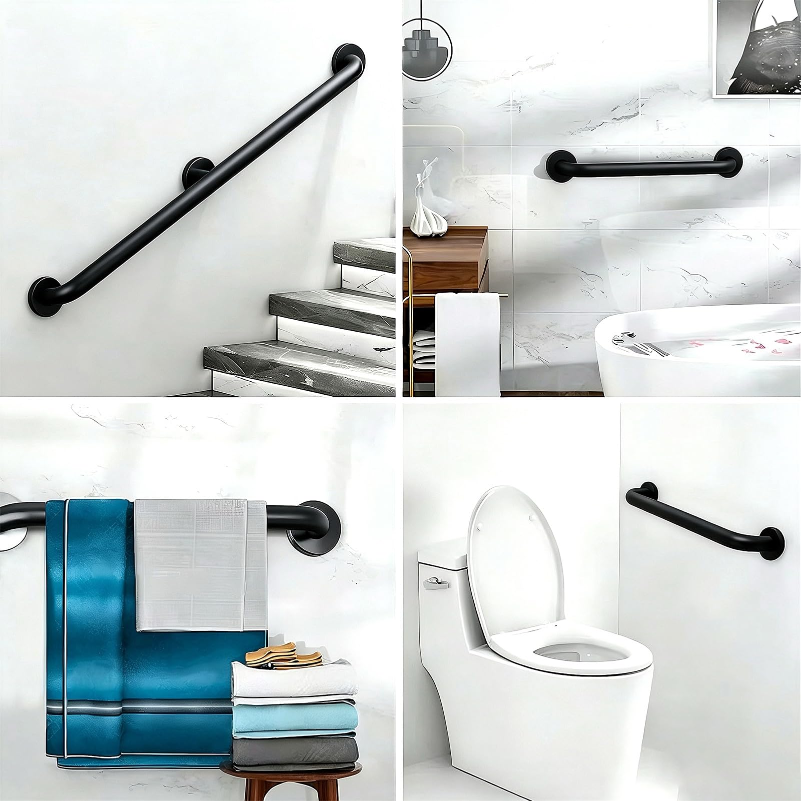 Barra De Agarre Para Baño Negra, Riel De Soporte De Seguridad De Alta Resistencia, Barras De Equilibrio De Ducha De Acero Inoxidable, Asidero Para Discapacitados(100cm)