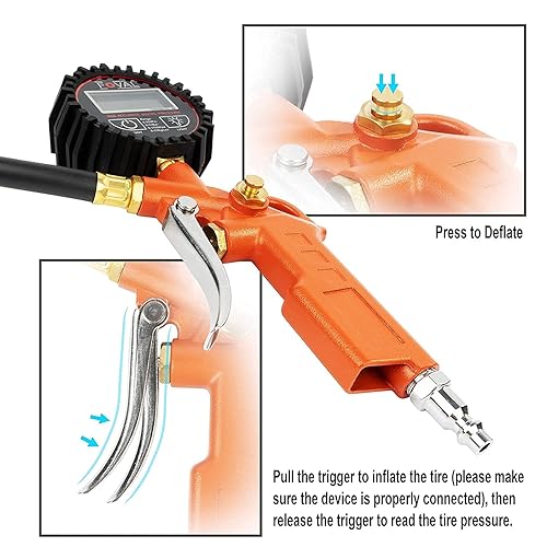 Miniatura 8 de FOVAL Paquete de 3 medidores digitales de presión de neumáticos de 150 PSI e inflador digital de neumáticos con manómetro de 250 PSI para compresor