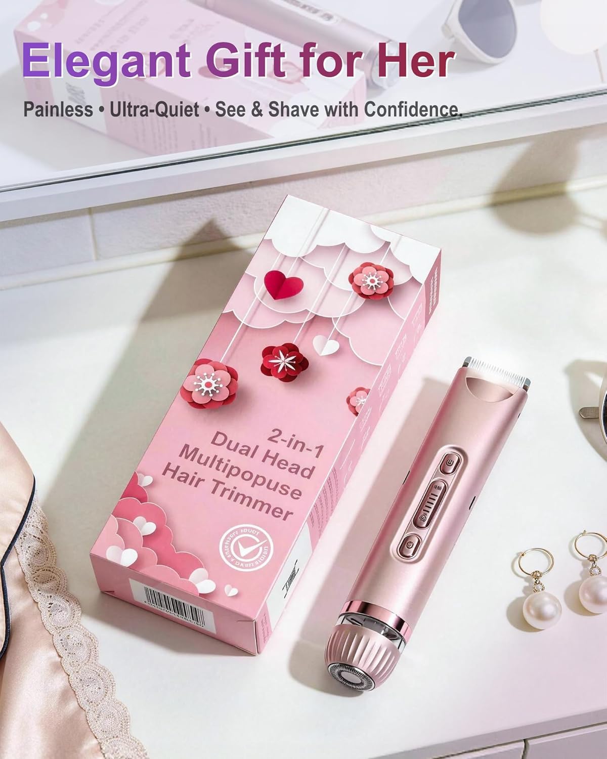 VEGITERIA Bikini Trimmer for Women- LED Light Electric Razors for Women for for Face, Bikini, Body, Leg, USB Rechargeable Facial Hair Removal, IPX7 Waterproof Electric Shaver, Painless & Flawless