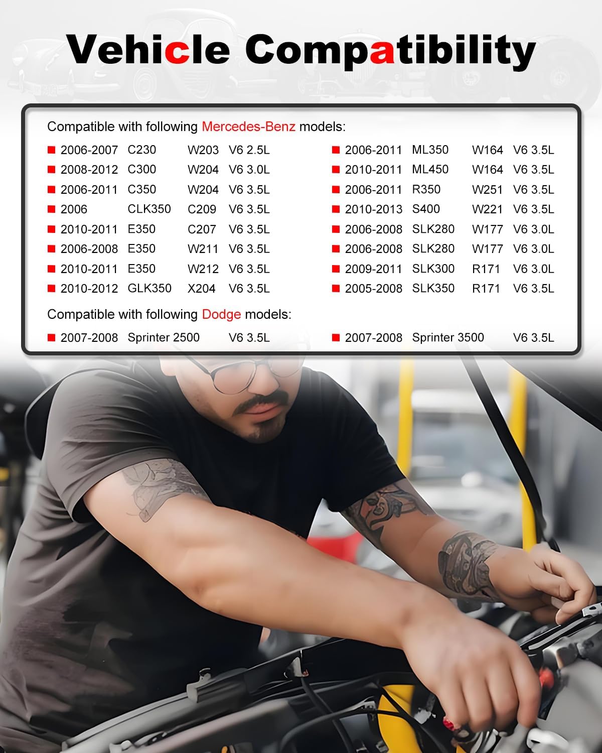 6-Count Fuel Injector Compatible with 2005-2013 Mercedes-Benz C230/300/350 CLK350 E350 GLK350 ML350/450 R350 S400 SLK280/300/350, Dodge Sprinter - V6 2.5/3.0/3.5L Replace OE# 2720780249 FJ840