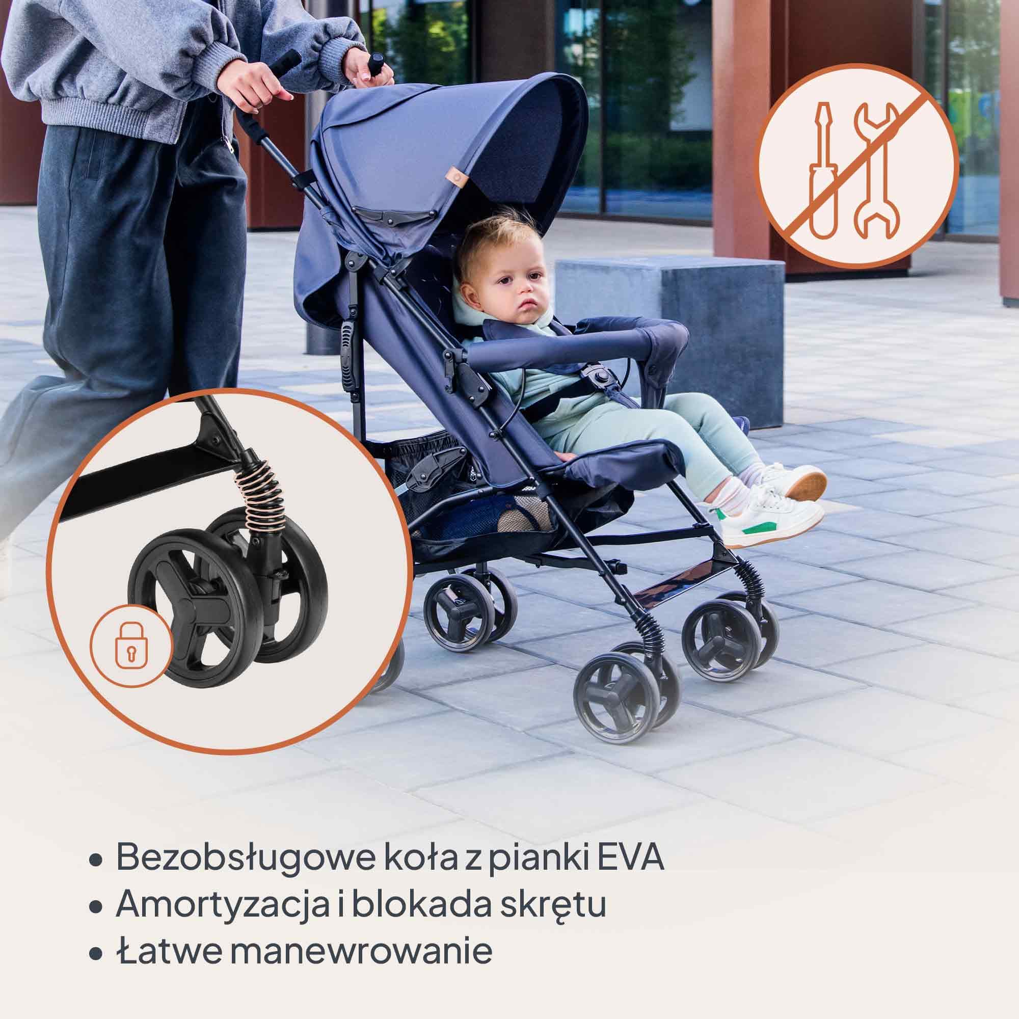 LIONELO Spacerowy Wózek Dziecięcy Elia do 15 kg od 6 m do 3 lat Składany Podróżny Lekki 7 kg, Funkcja Leżenia, Kompaktowy, Duża Budka, Kosz Zakupowy, Moskitiera