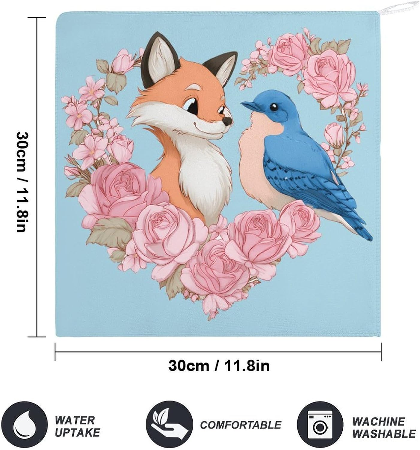 Fox Rose Cute Bird Microfiber Hand Towels for Bathroom Soft Absorbent Bath Kitchen Towel with Hanging Loop 4PCS