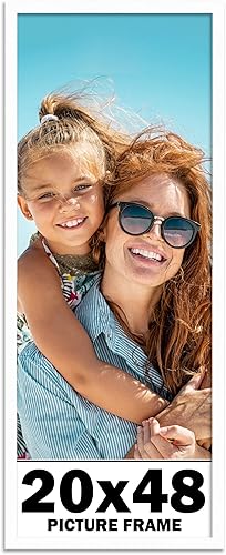 Marco de fotos de madera maciza blanca de 20 x 48 pulgadas, incluye protector contra roturas de acrílico UV, tablero de respaldo de espuma libre de
