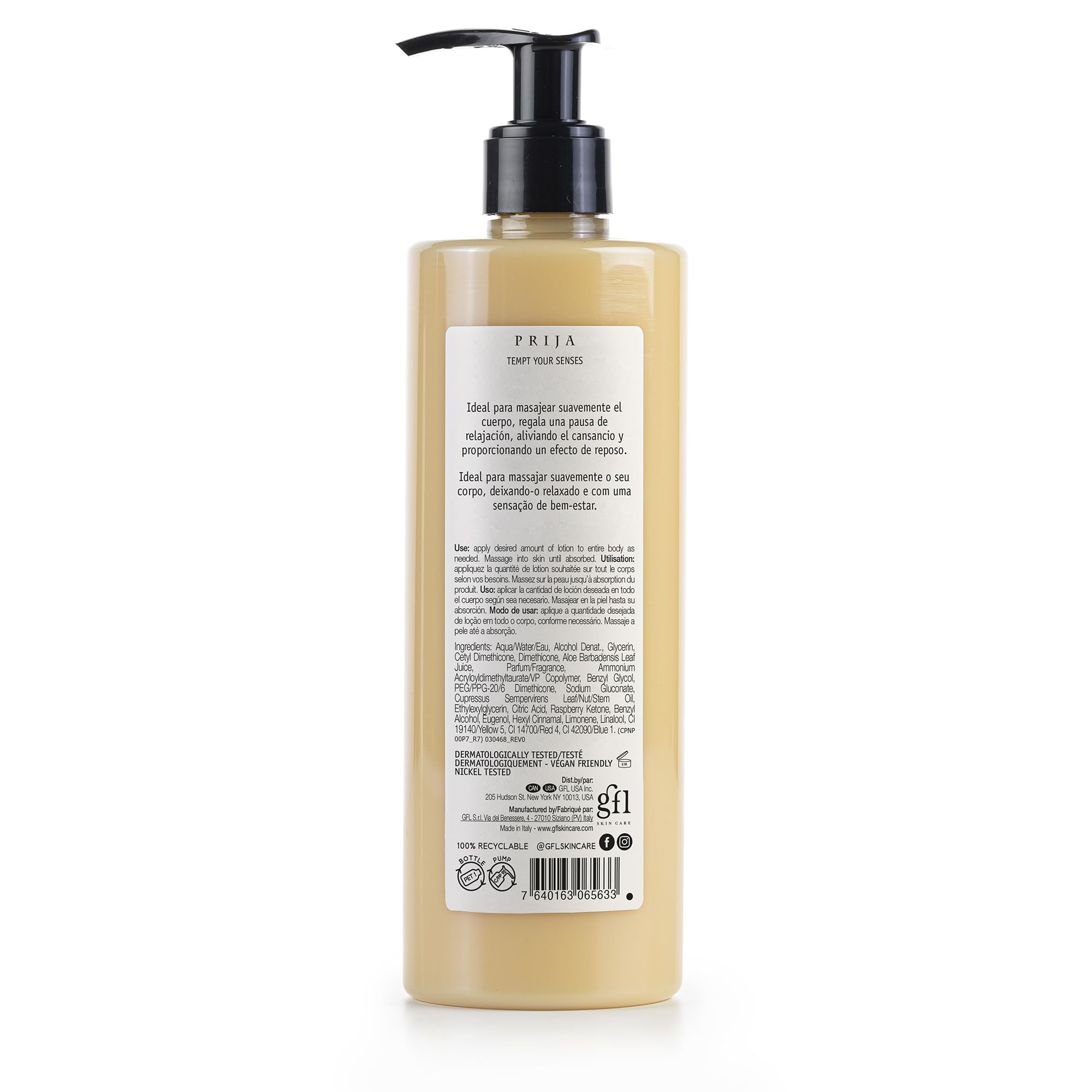 Prija - Lotion de Massage, Testée Dermatologiquement, Made in Italy - Arôme Cyprès, 380ml x3 - Hydratante/Apaisante pour Spa