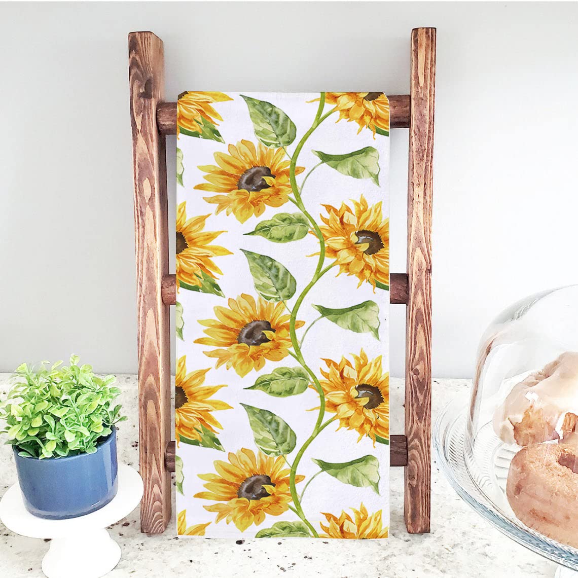 ARKENY Lot De 2 Torchons De Cuisine, Motif Tournesol Hello