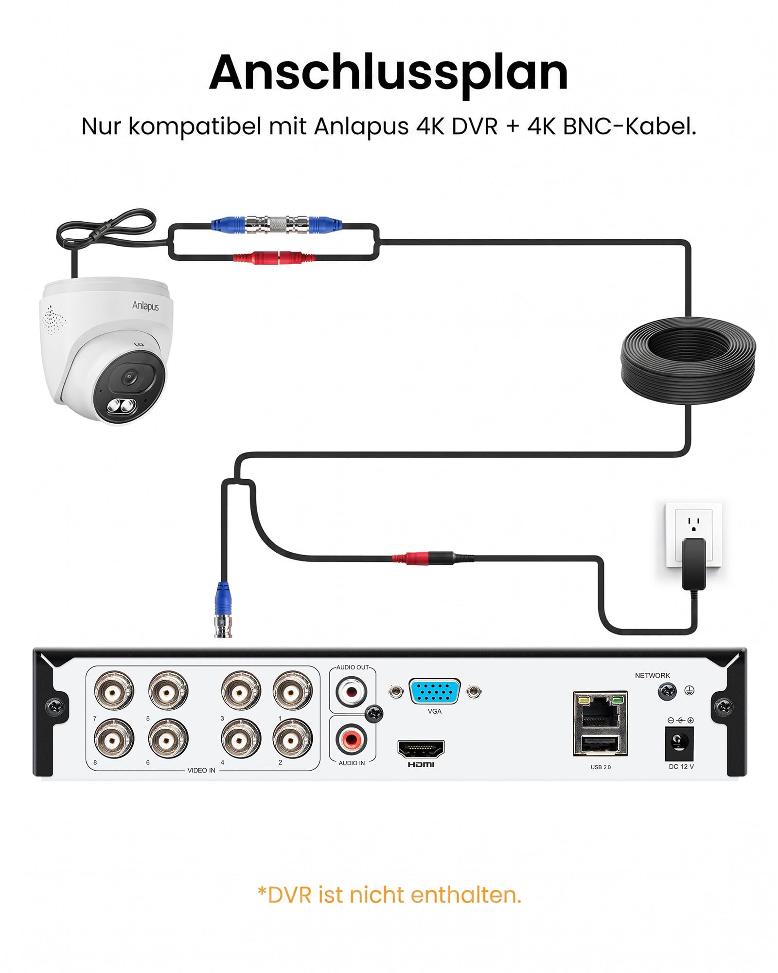 Anlapus C220 4K Zusatzkamera für 8MP TVI DVR System, Außen Kabelgebunden