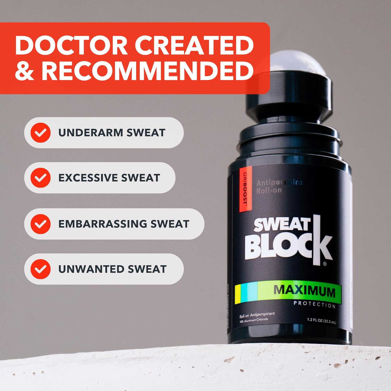 SweatBlock Maximum Strength Roll-On Antiperspirant for Men and Women 1.2 FL OZ Hyperhidrosis and Odor Control Formula Blocks Excessive Sweat for Days Per Application Dermatologist Recommended Solution - Image 4