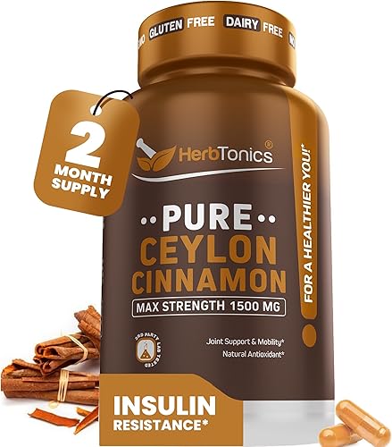 Herbtonics Cápsulas de canela pura de Ceilán | Sistema inmunológico, control de peso saludable | Sin OMG, sin gluten | 1500 mg - 120 cápsulas