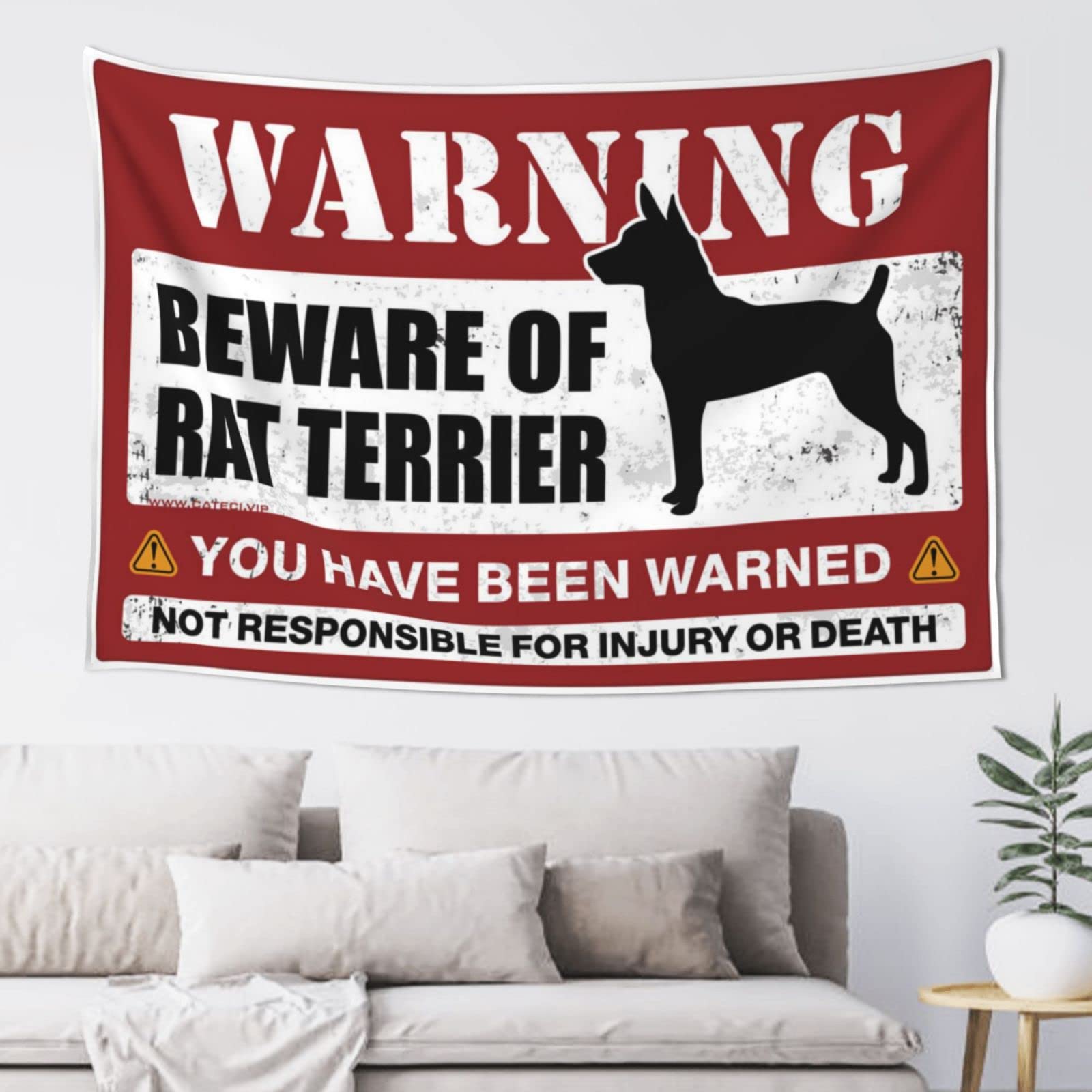 PRAVOXI Man Cabe Decor Beware Of Rat Terrier Tapestry Vintage Bar Decor Man Cave Rules(75X100CM)