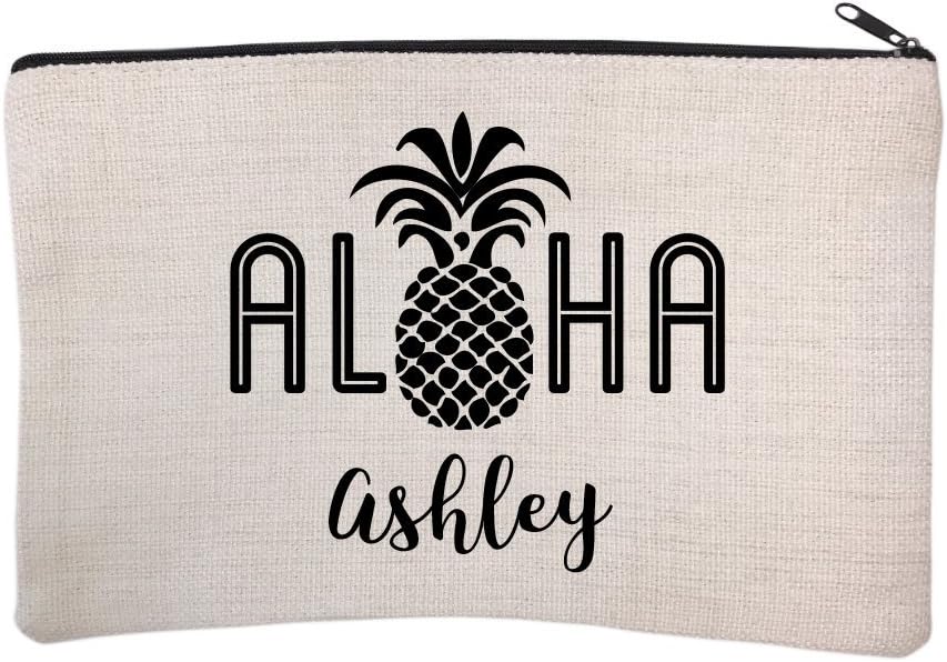 Personalized Aloha Pineapple Cosmetic and Makeup Bag, Light Beige
