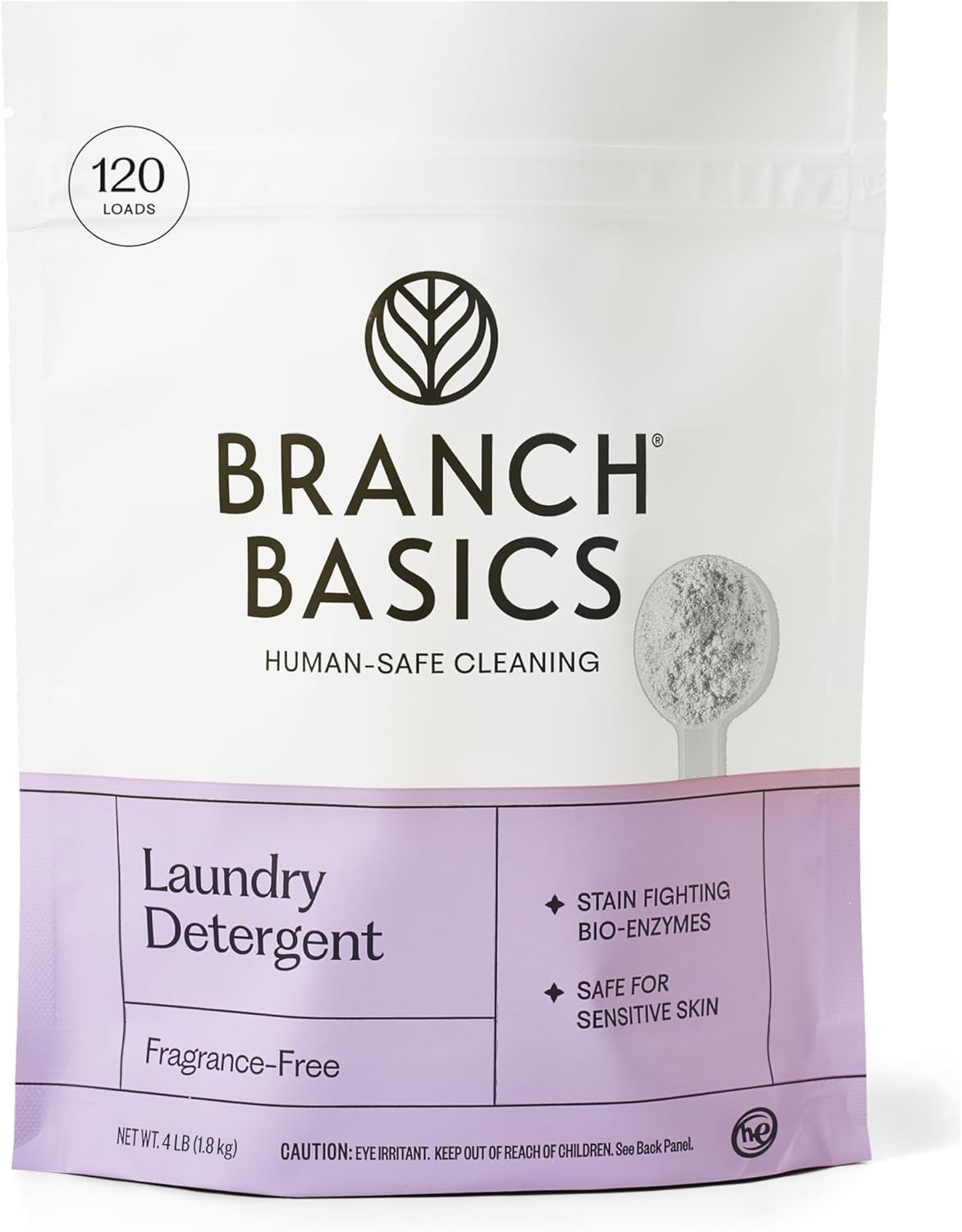 Branch Basics Laundry Detergent – 4lbs (120 loads) | Plant & Mineral-Based Formula | Lifts Stains & Removes Odor | Plastic-Free, Fragrance-Free & Safe for Sensitive Skin