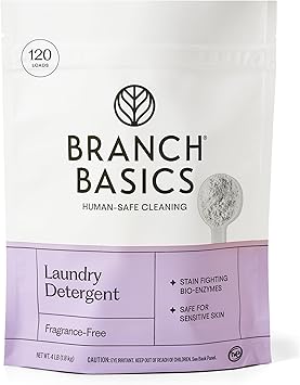 Branch Basics Laundry Detergent 4lbs 120 loads | Plant & Mineral-Based Formula | Lifts Stains & Removes Odor | Plastic-Free, Fragrance-Free & Safe for Sensitive Skin