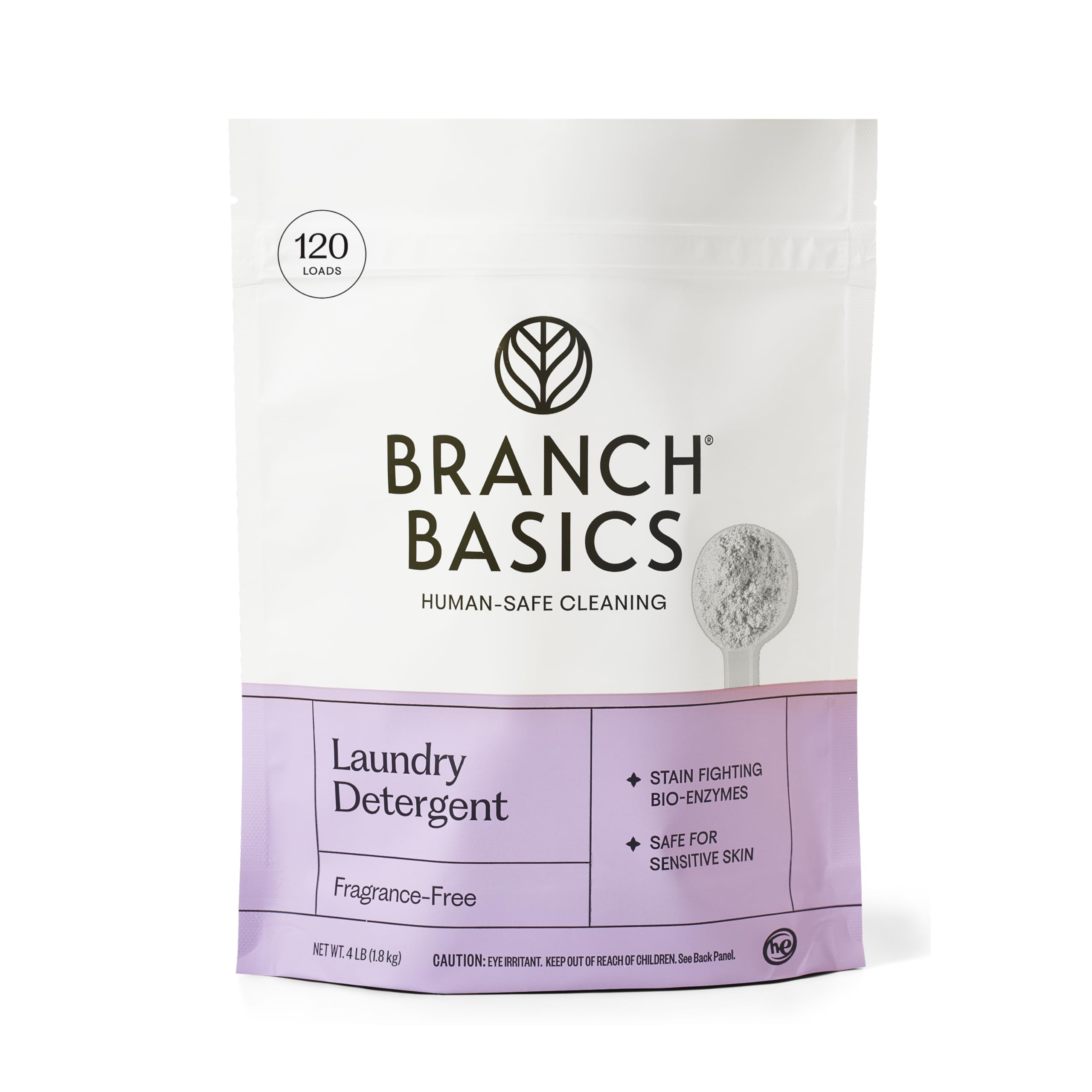 Branch Basics Laundry Detergent – 4lbs (120 loads) | Plant & Mineral-Based Formula | Lifts Stains & Removes Odor | Plastic-Free, Fragrance-Free & Safe