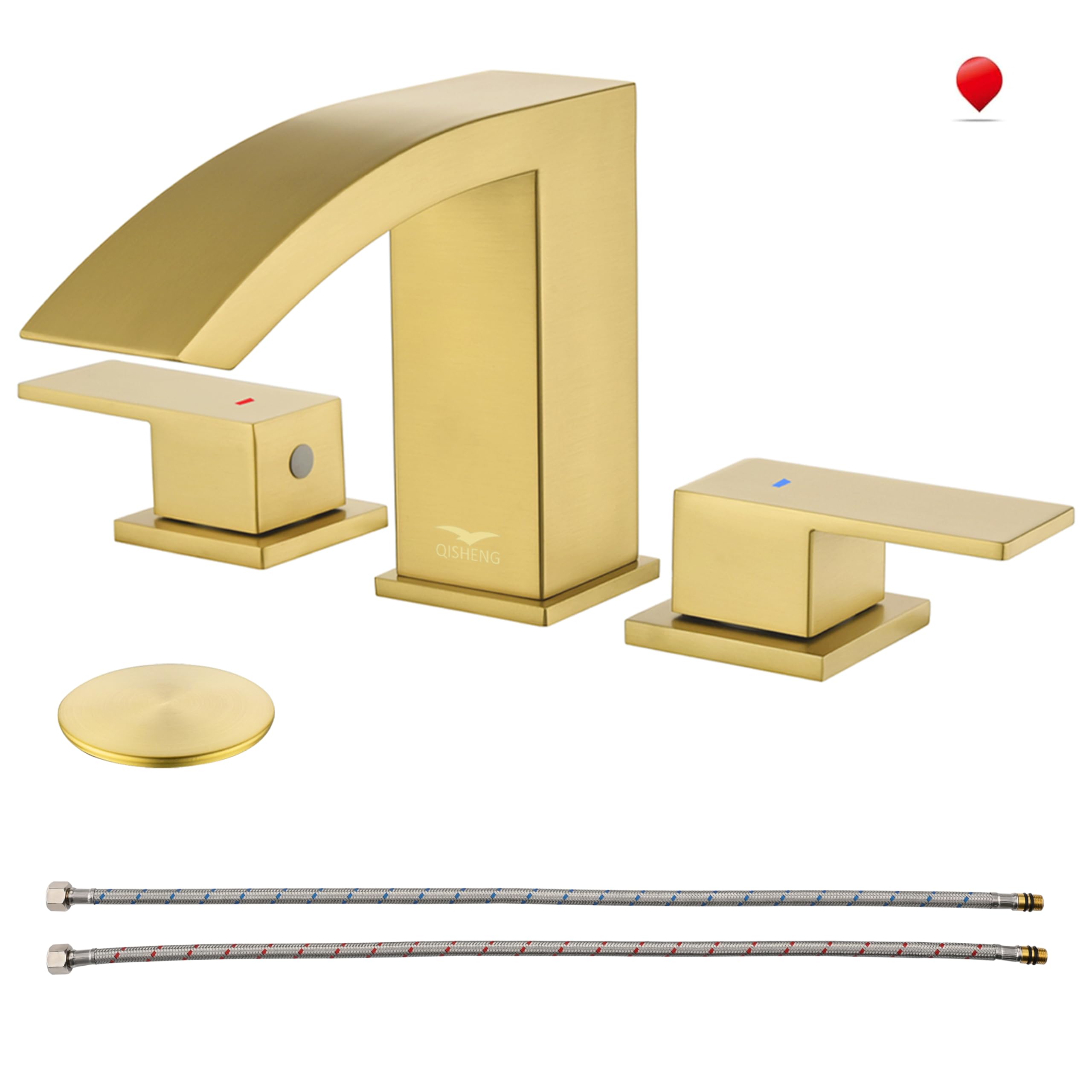 QISHENG Gold Bathroom Faucets, 8 Inch Brushed Gold Bathroom Faucet 3 ...