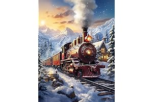 Ginfonr 5D DIY Diamond Painting Kits for Adults with Snow Train Art Design