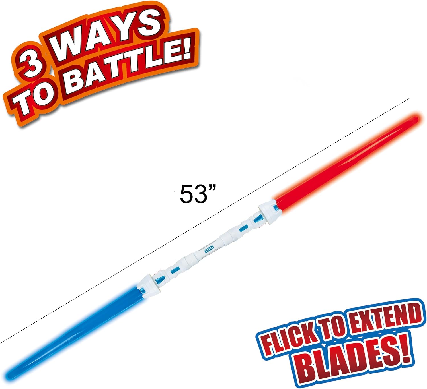 2-in-1 LED Light Up Sabers, Retractable Dual Bladed Toy Saber Swords Set for Kids with Telescopic Handle, FX Power Up and Motion Sensitive Sound Effects for Pretend Play (Red/Blue)