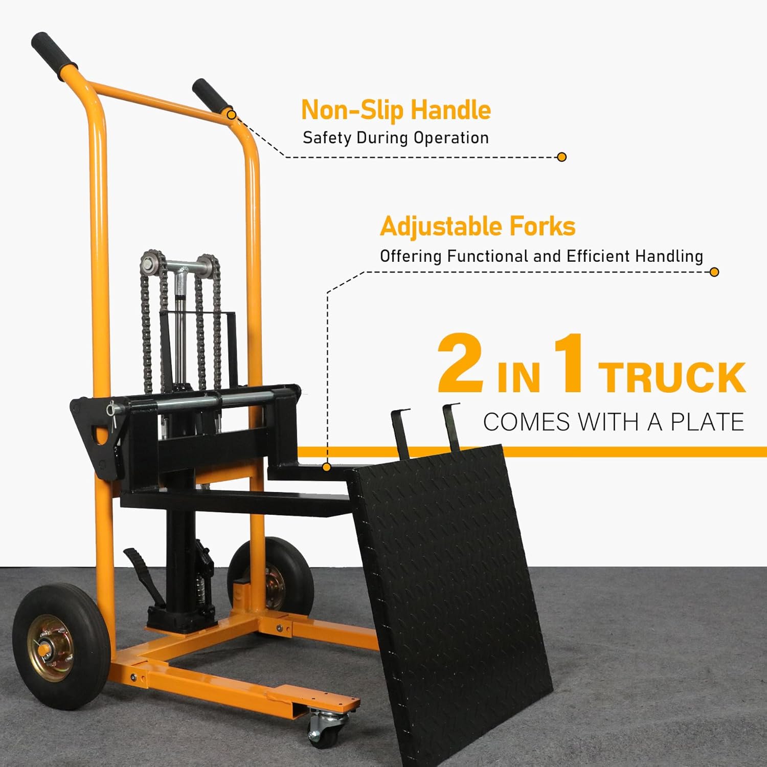 Material Lift Hydraulic Stacker, 440 lbs Capacity Hydraulic Table Cart, 35.8" Lifting Height Manual Forklift Stacker, Pallet Jack Truck Dolly with Swivel Casters and Lift Plate (Yellow)