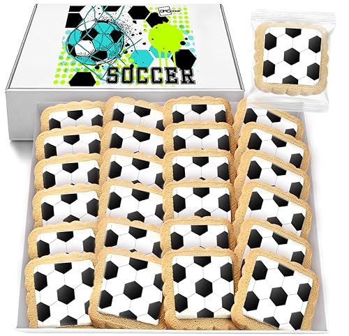 Galletas de fútbol envueltas individualmente decoradas para fiestas, paquete de 24 unidades, deportes a granel para niños, liga de juegos