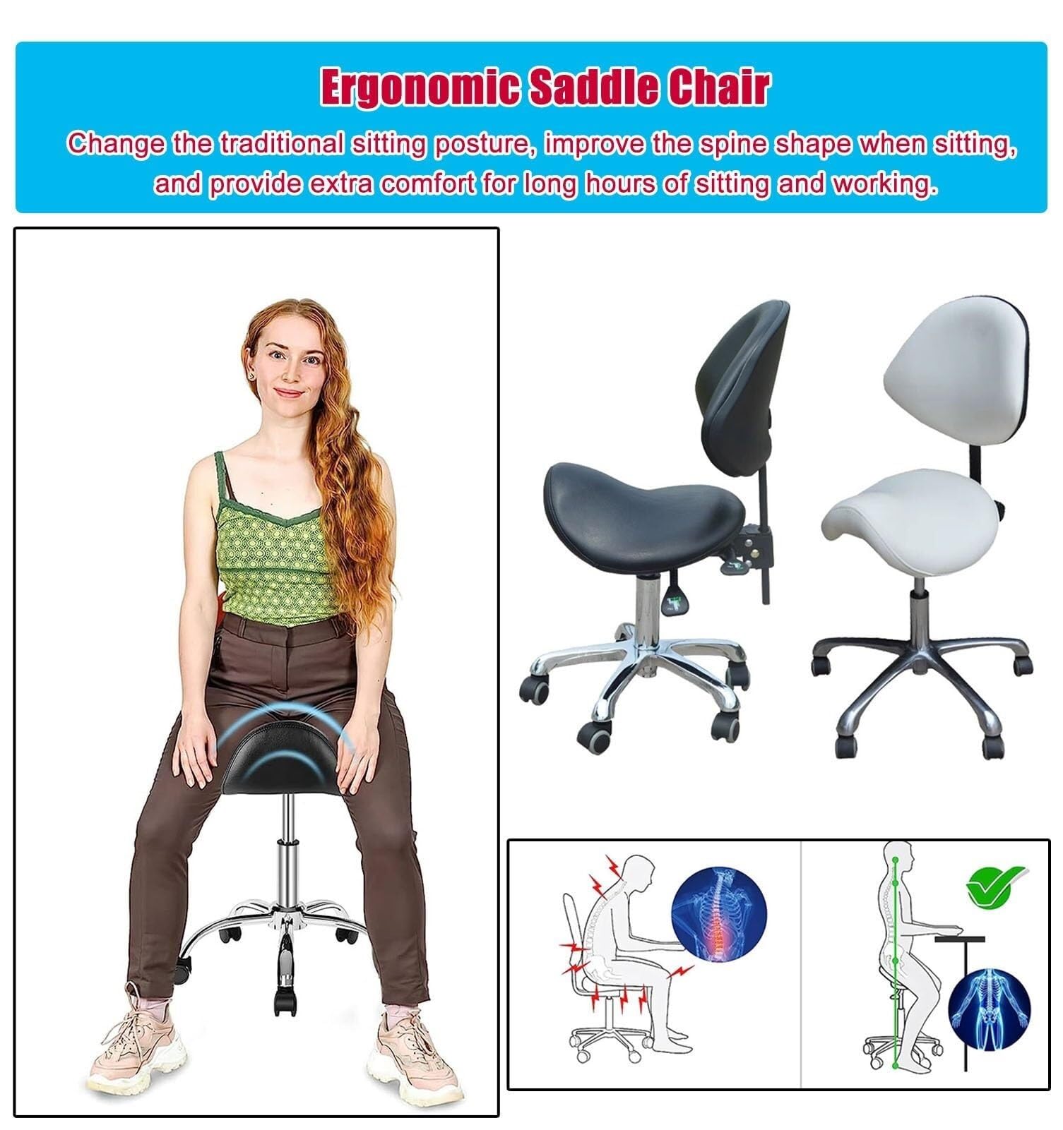 Krzesło obrotowe, ergonomiczne, obrotowe, profesjonalne krzesło biurowe, z wytrzymałą metalową podstawą, hydrauliczny stołek studyjny (niebieski)