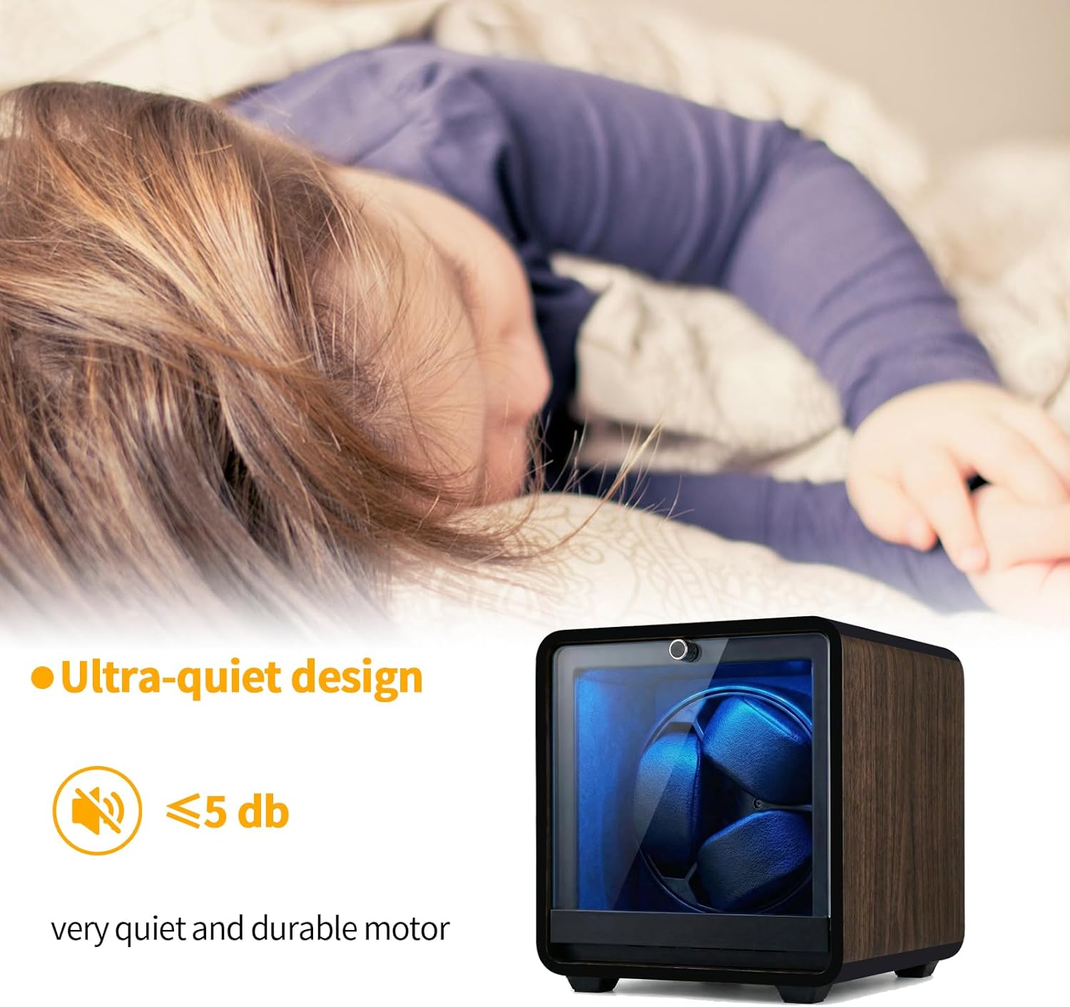 Watch Winder for 3/6 Automatic Watches, Automatic Watch Winder 4 Rotation Modes with LED Light, USB-C Adapter Powered Present for Men Quiet Mabuchi Motor(≤5db)