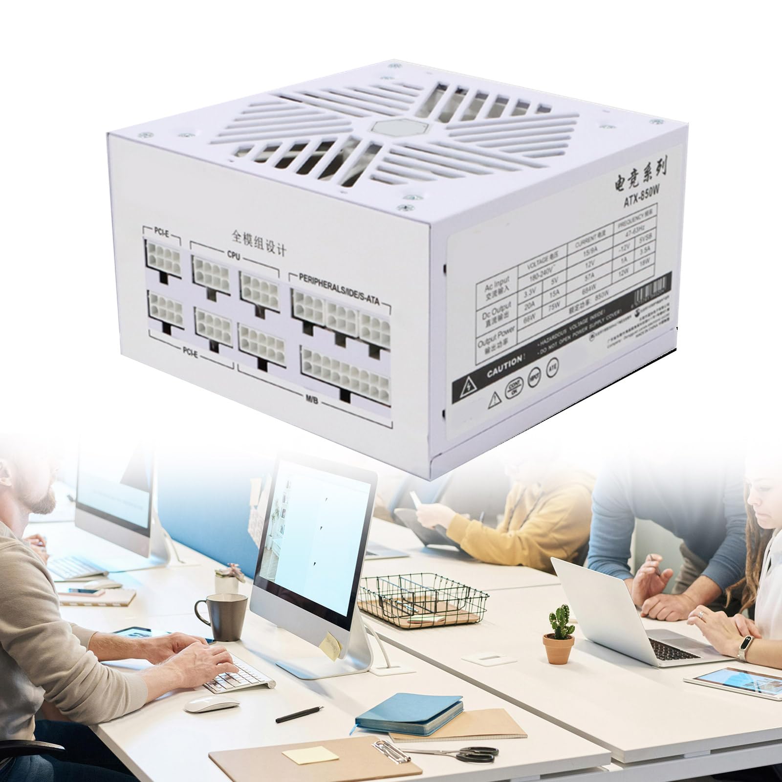 Fuente de alimentación para juegos de 850 W, modulares, gestión de cables, silencioso, ventilador de rodamiento hidráulico de 120 mm