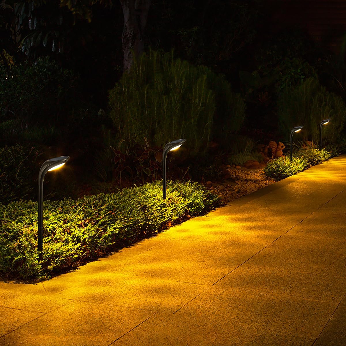 Solar Outdoor Pathway Lights, 2 Pack, Waterproof IP65, Stylish Snake Head Shape Design, Warm/Cool Light Dual Modes Switchable, Efficient Landscape Lighting for Garden, Walkway, Patio
