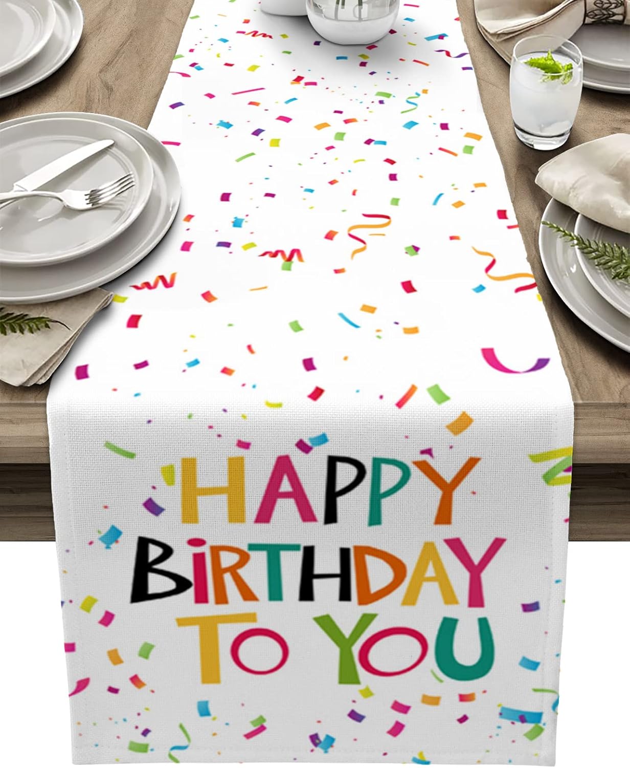 Table Runner 120 inches Long for Table Decoration Happy Birthday Colorful Text Ribbon Party Coffee Table Runner for Kitchen/Dining Runners for Party Home Decor 13x120in