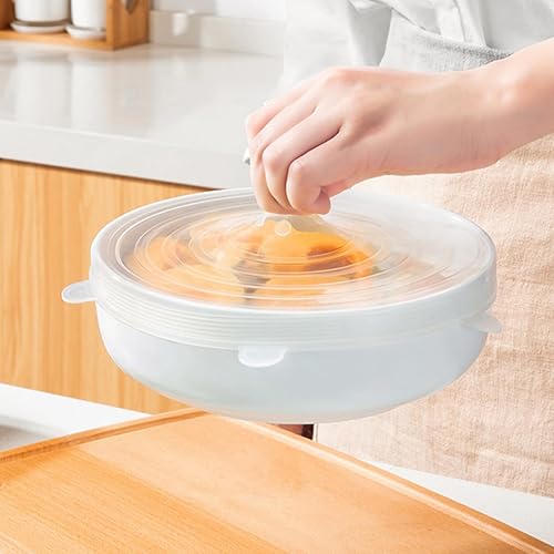 Miniatura 2 de Juego de 6 tapas de silicona elástica reutilizables para tazones, recipientes flexibles y herméticos, almacenamiento de cocina, preparación de