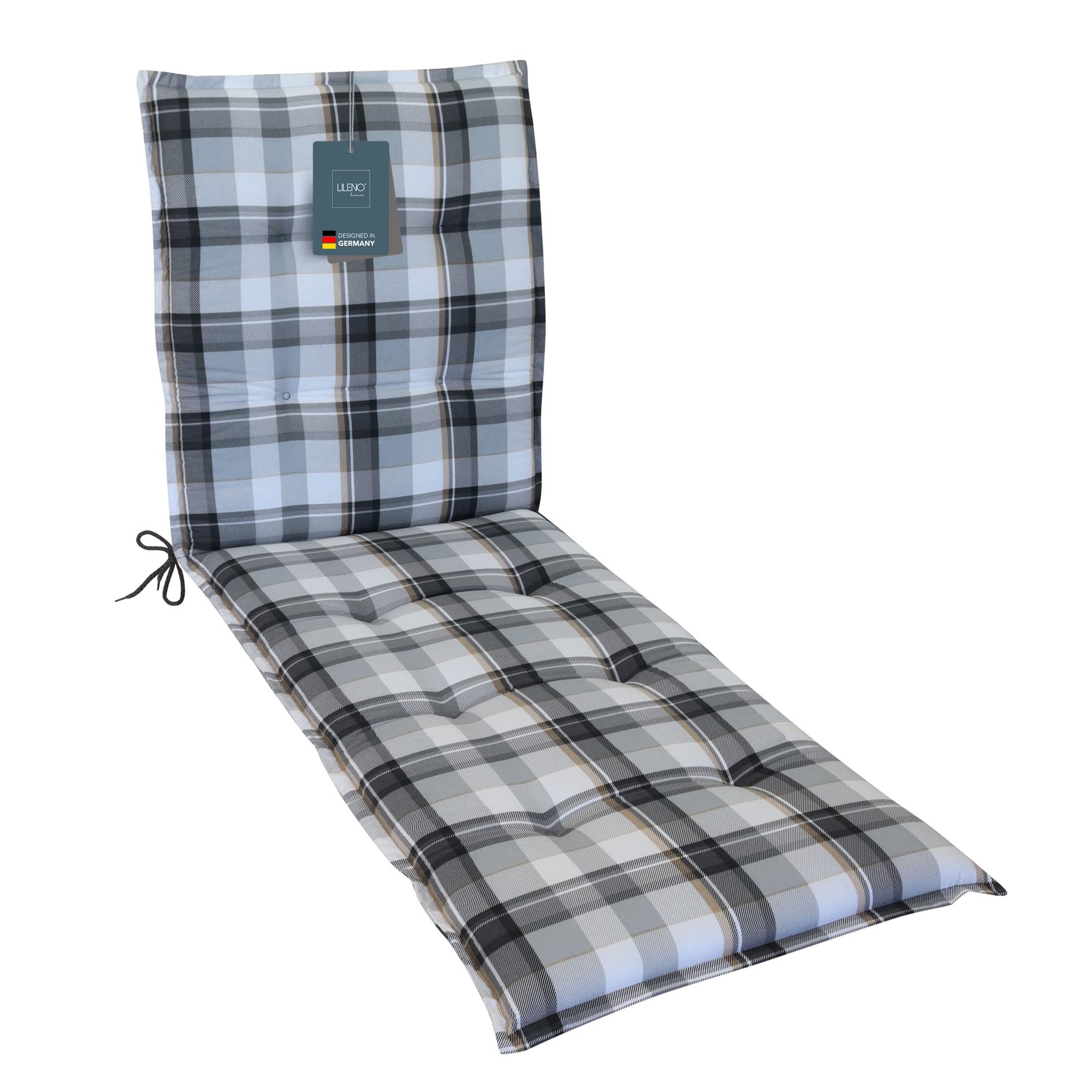 LILENO HOME Sonnenliege Rollliege in Karo Grau - Gartenliege Auflage perfekt für Strandliege - Polster Auflage für Gartenliege (188x60x5cm)