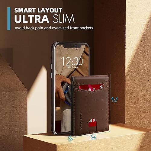 Miniatura 3 de RUNBOX - Carteras delgadas de cuero para hombres, tecnología contra interferencia de radiofrecuencia (RFID), 2 ventanas de identificación, con caja