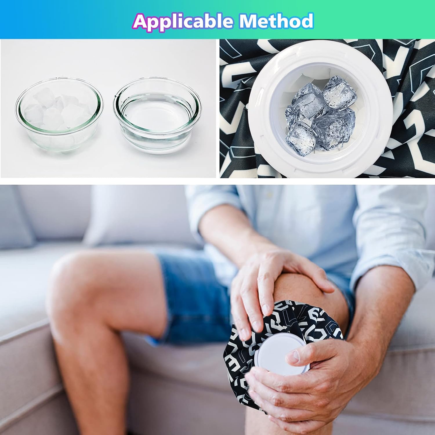 Ice Bag for Injuries, 9 Inch Medium Ice Bag, Dark Blue with Cute Design, Hot & Cold Therapy and Pain Relief, for Knee Leg Injury, Headaches, Toothache(for Hot Therapy is 50-60℃/122℉-140℉)